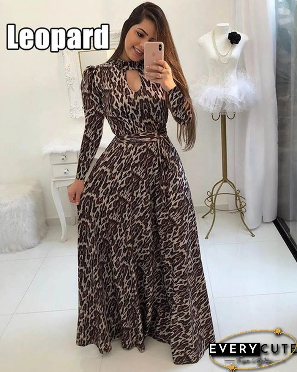 Women Fashion Long Sleeve Dress Maxi Dresses High Waist Flower Dress Party Dress