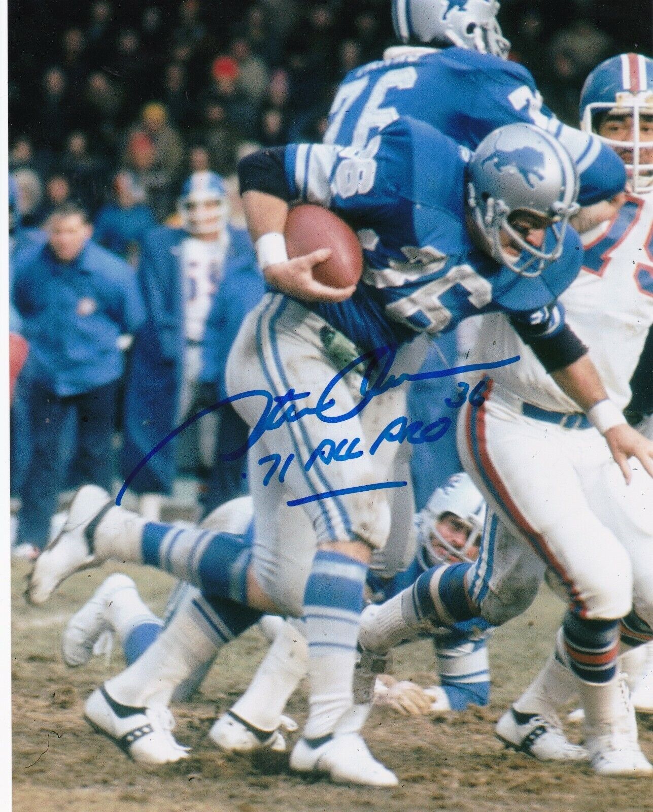 STEVE OWENS DETROIT LIONS 71 ALL PRO ACTION SIGNED 8x10