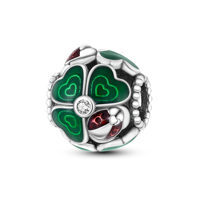 925 Sterling Silver Hollow four leaf clover Clear CZ Beads fit Charm Bracelet & Necklaces DIY Jewelry KTC269