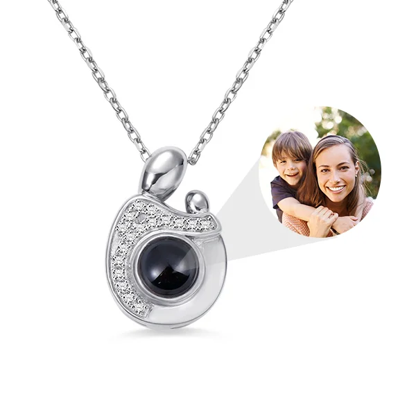 Vangogifts Personalized Mother-Child Projection Photo Necklace | Best Gift for Mom Wife Girlfriend Family