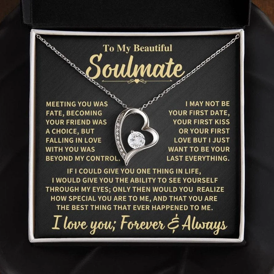 To My Beautiful Soulmate Gift, "Meeting You Was Fate" Heart Necklace