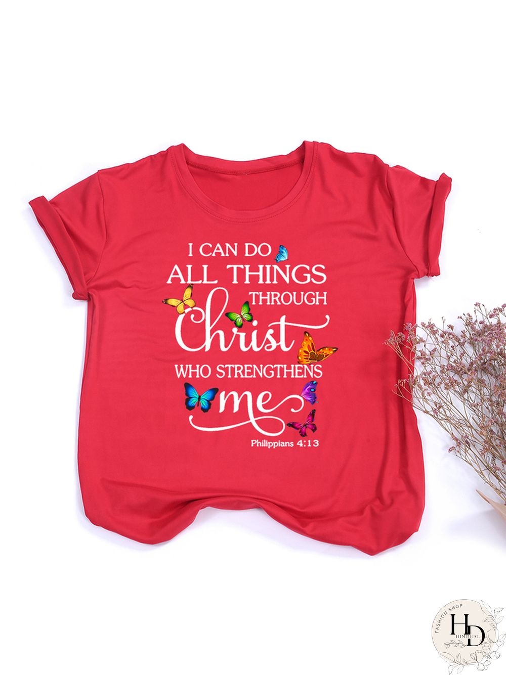 Butterfly Can All Things Philippians Women Aesthetic Graphic Shirts Casual Christian Jesus