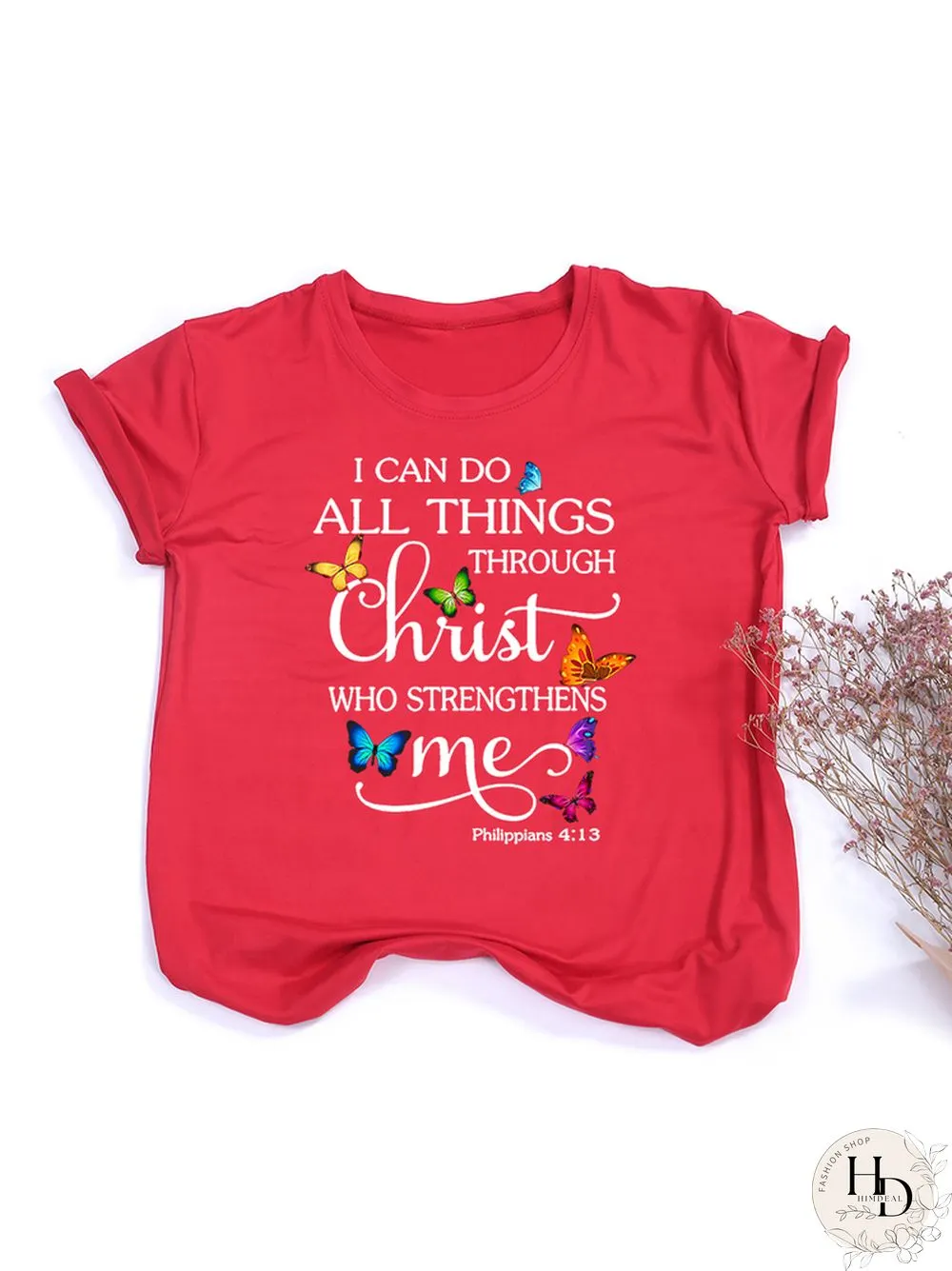 Butterfly Can All Things Philippians Women Aesthetic Graphic Shirts Casual Christian Jesus