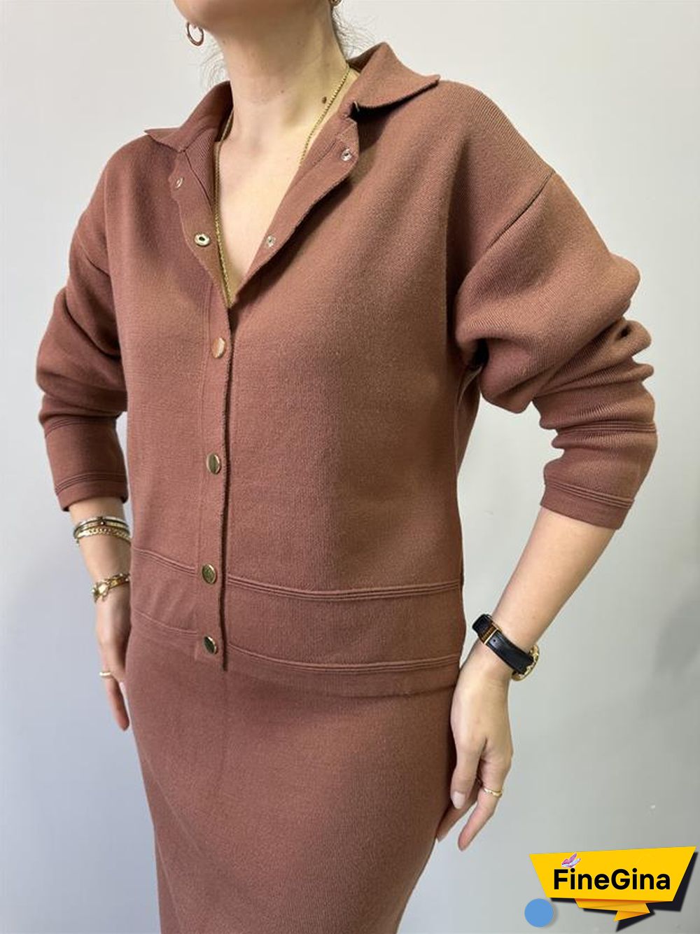 Classy V-Neck Plain Midi Sweater Dress