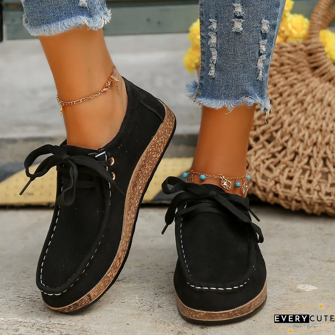 Suede Lace-Up Flat Slip-Ons