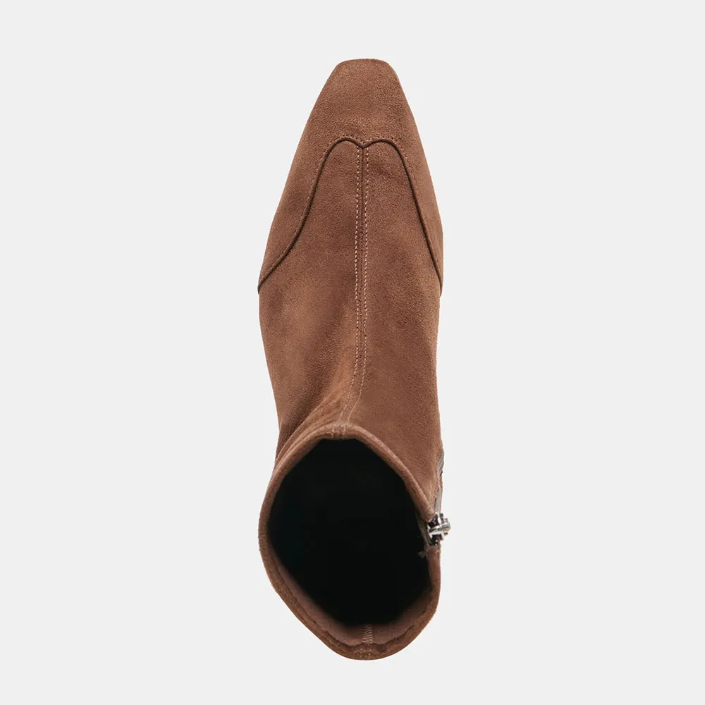 Women's Brown Vegan Suede Low Heeled Ankle Boots with Zipper