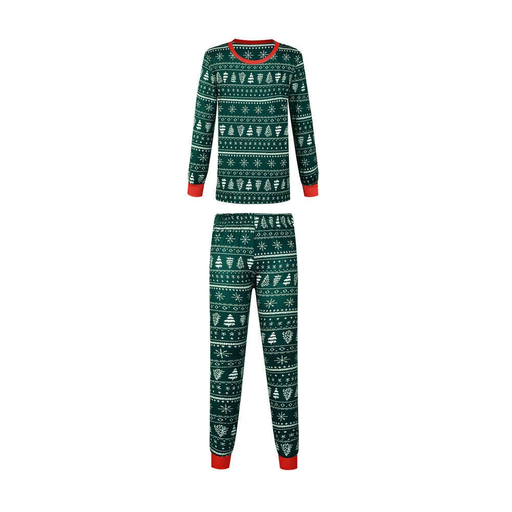 Green Christmas Tree Patterned Family Matching Pajamas Sets(with Pet Dog Clothes)