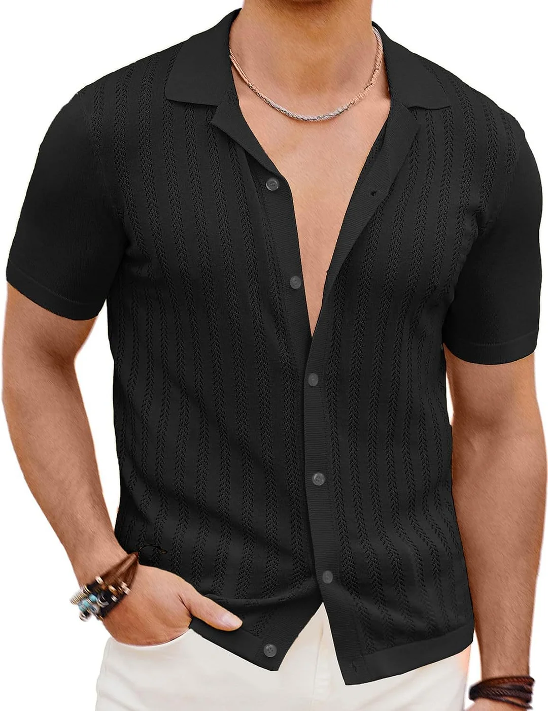 Mongw Mongw New Short-Sleeved Men's Fashion Knit Hollow Breathable Cool Shirt Men's Casual Large Size Men's Wear