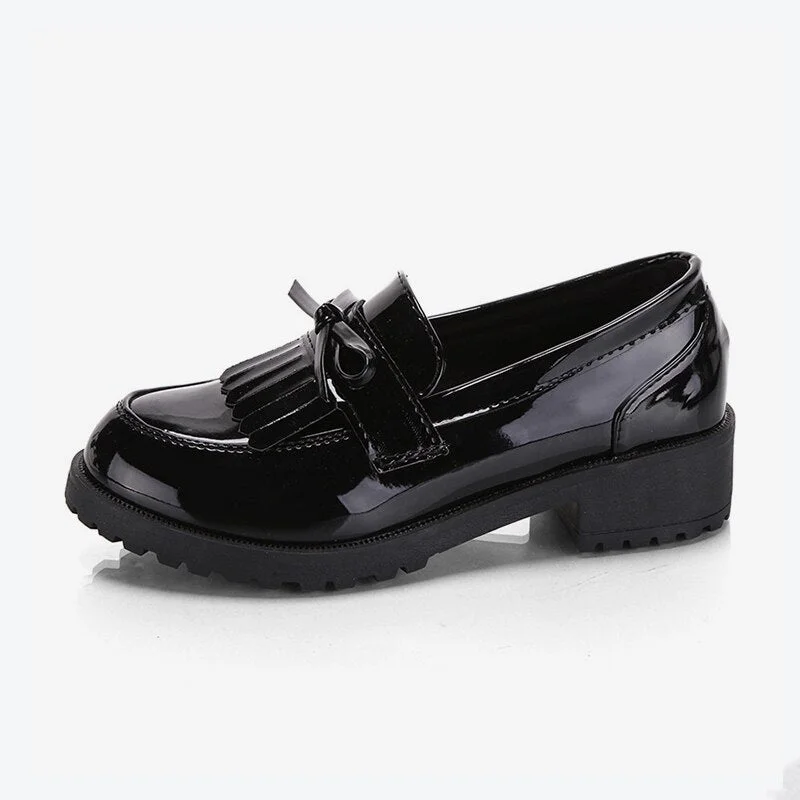 Patent Leather Ladies Flat Oxfords Women Bowtie Tassel Platform Autumn Derby Shoes Slip On Female Comfort Fashion Footwear