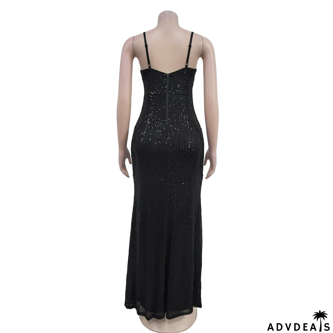 Fashionable Women's Deep V Sleeveless Slit Dress