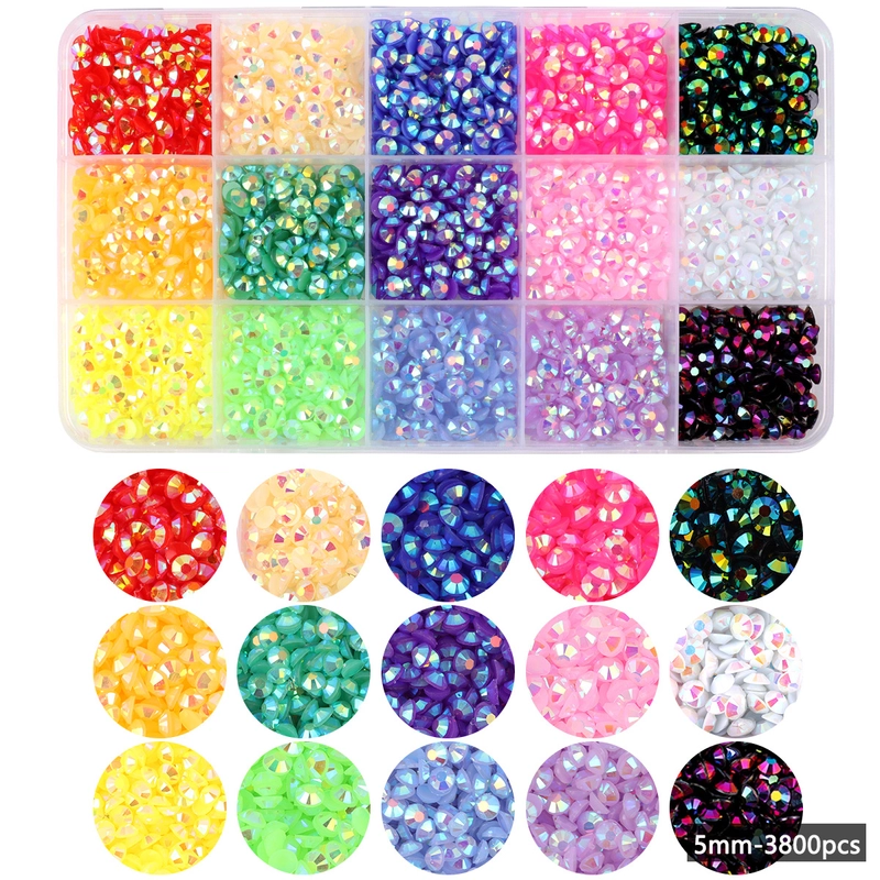15 Color Resin Bottoming Drill Color AB Diamond Mixed Color Acrylic Diamond Handmade DIY Stick-on Crystals Large Transparent Rhinestone Jewelry Suit
