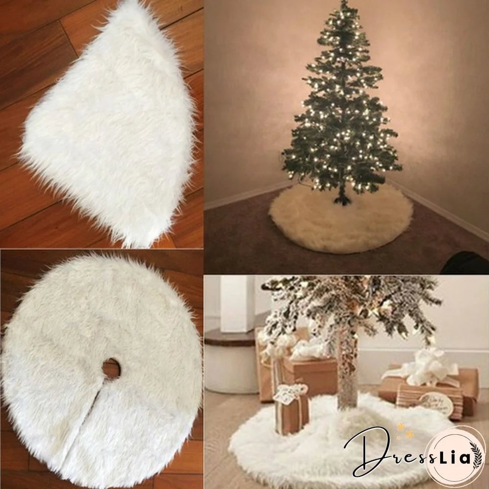 NEW Christmas Plush Skirt White Long Haired Christmas Tree Skirt Decor Christmas Gift