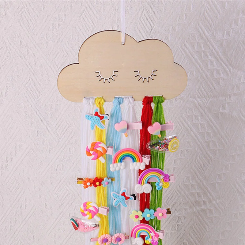INS Nordic Wooden Cloud Baby Hair Clips Holder Princess Girls Hairpin Hairband Storage Pendant Jewelry Organizer Wall Ornaments