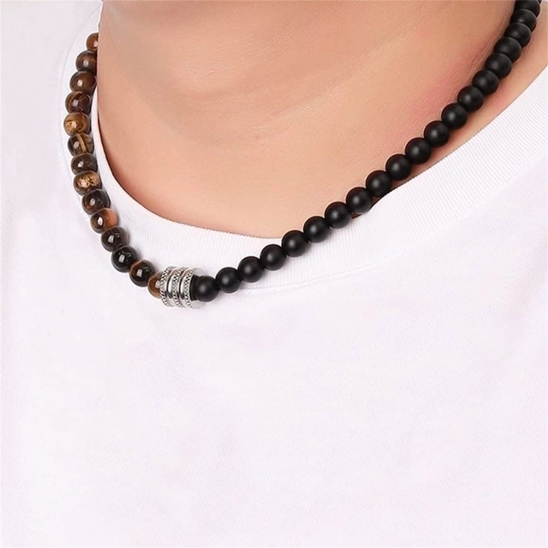 Minimalist Round Natural Stone Beaded Men's Necklace