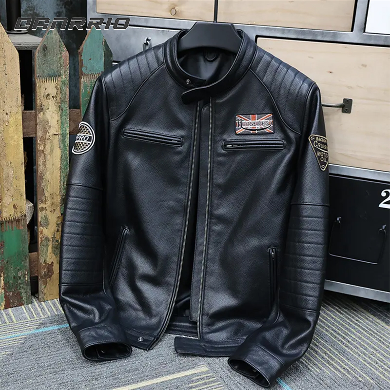 J2002 Men's Casual Cowhide 100% Punk Leather Jacket DANRRIO.COM DANRRIO