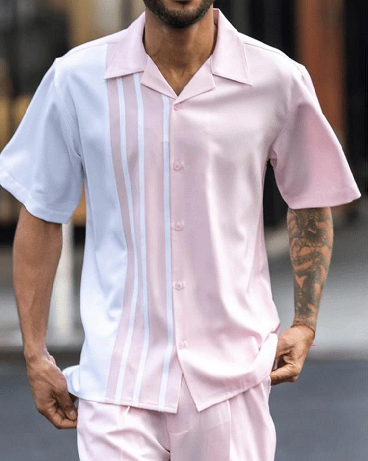 Two Piece Short Sleeve Print Walking Suit Set With Long Pants