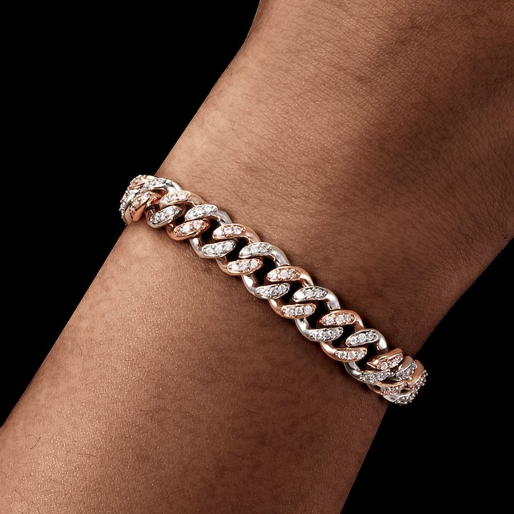9mm Bracelet Iced Out Silver /Rose  Cuban Link-VESSFUL