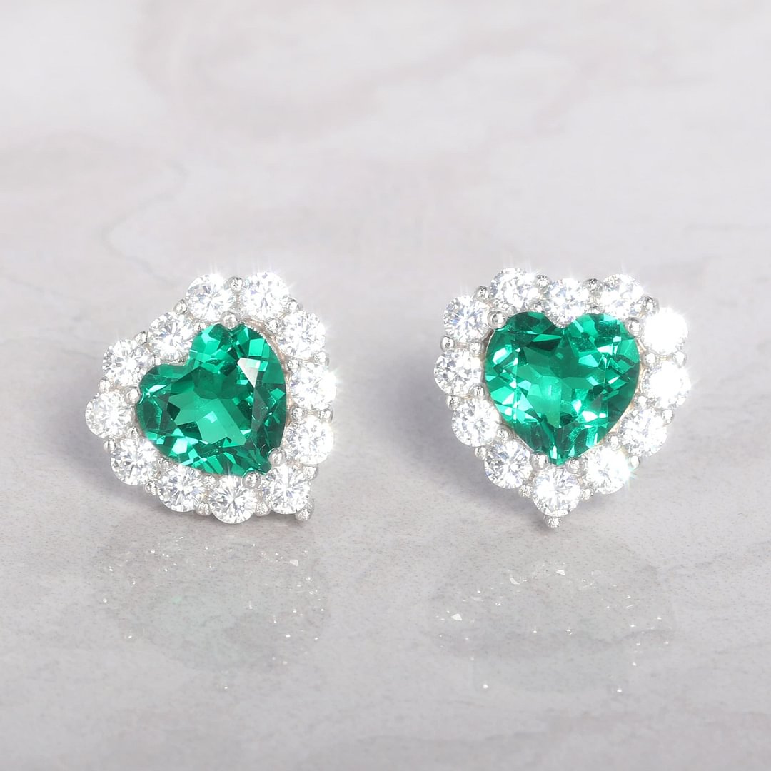 Lover Heartbeat Earrings/Heart Cut Gemstone/emerald color/Silver shopify LILYELF