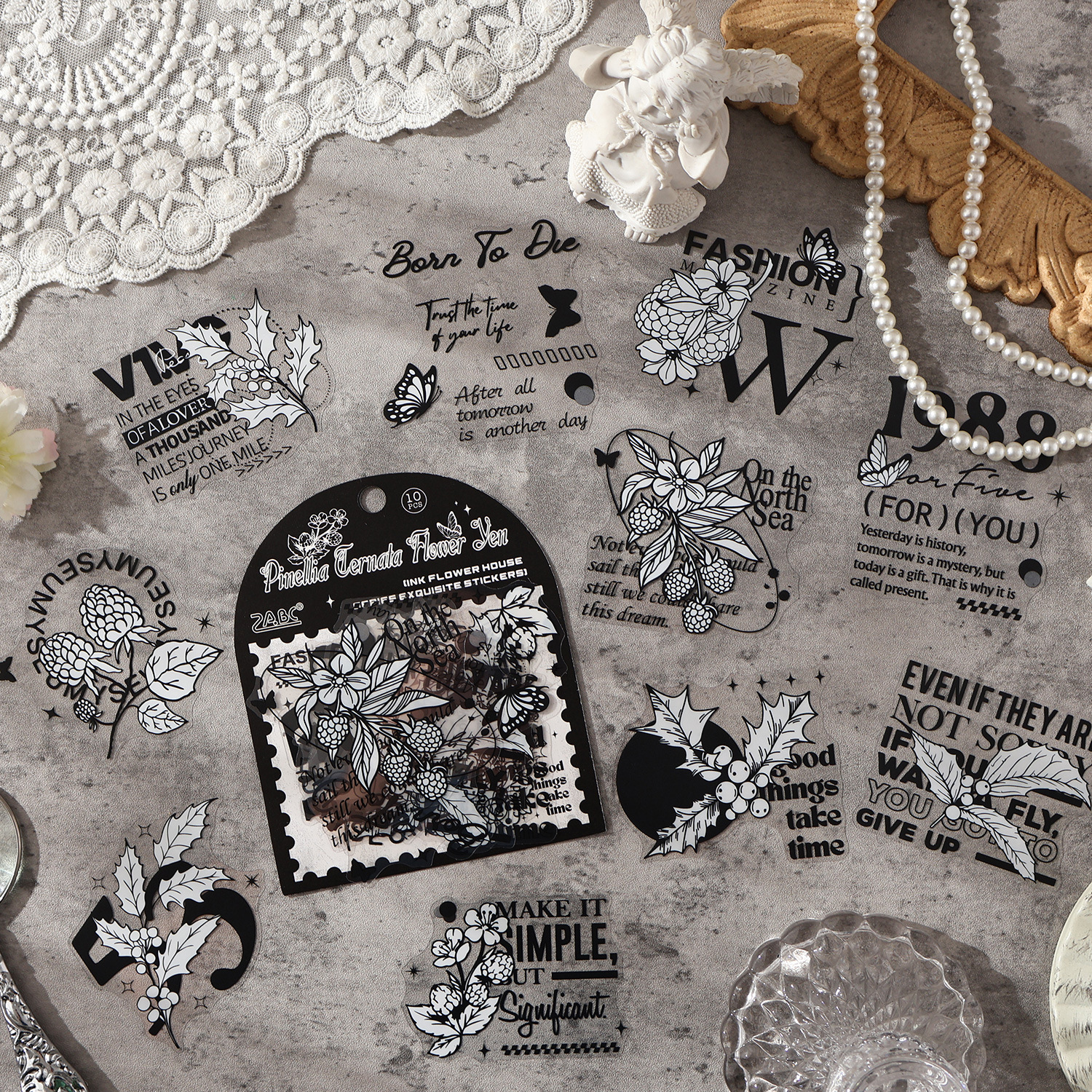 PET 스티커 - 잉크색 꽃집 시리즈 빈티지 숫자문자