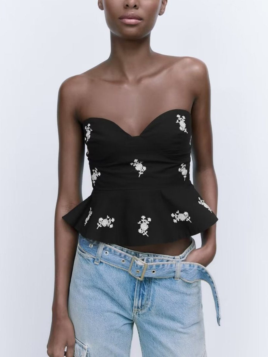 Flower Embroidery Tube Top