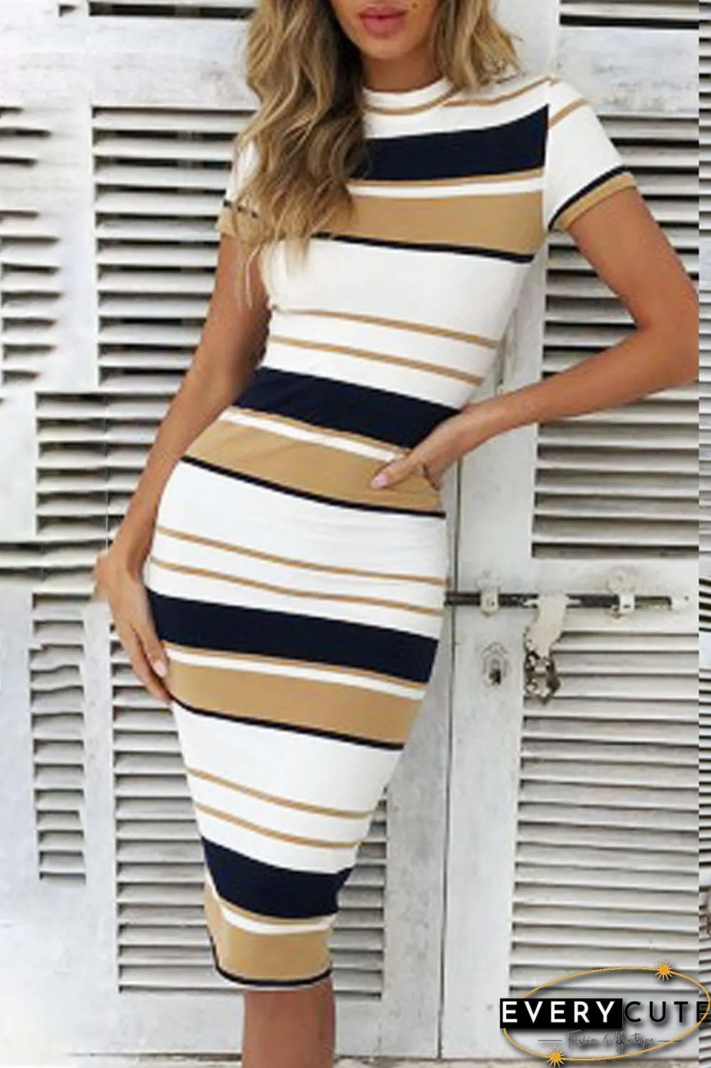 Fashion Vintage Striped Split Joint O Neck A Line Dresses