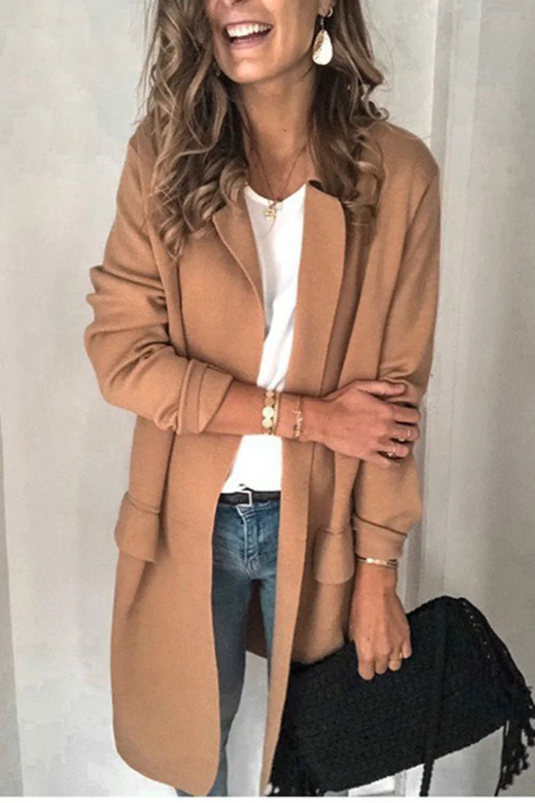 Casual Solid Patchwork Turn-back Collar Outerwear(6 Colors)