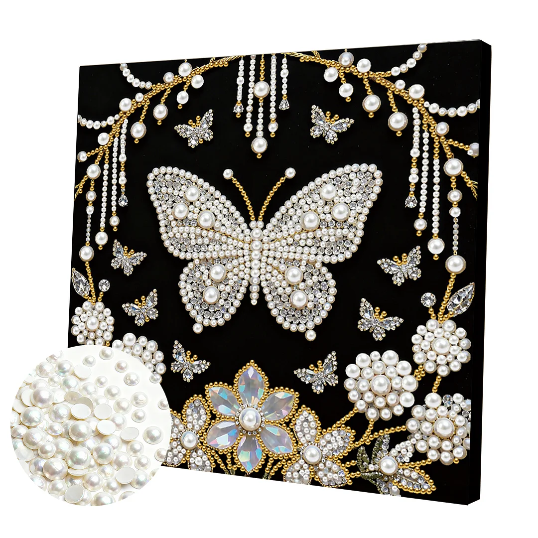 Flower Butterfly DIY Pearl Art Diamond Painting Kit Home Decor 25x25cm With Frame