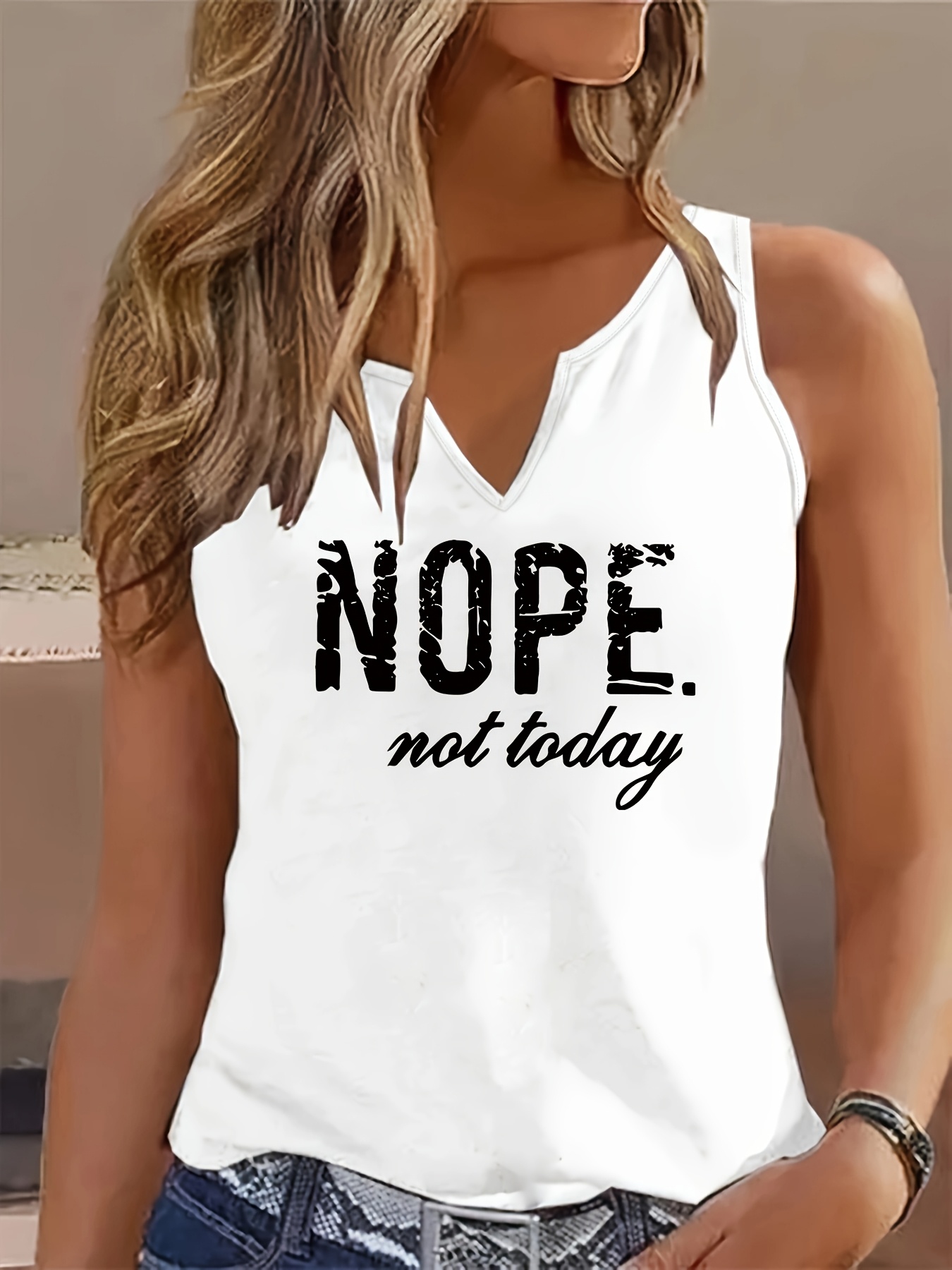 Women's Casual Sleeveless V-Neck Tank Top Lightweight Stretchy Fabric, Machine Washable, All-Season Versatile Wear, Ladies Tank Tops, Summer Clothing, Double Vneckline, Nontransparent Material | IFYHOME