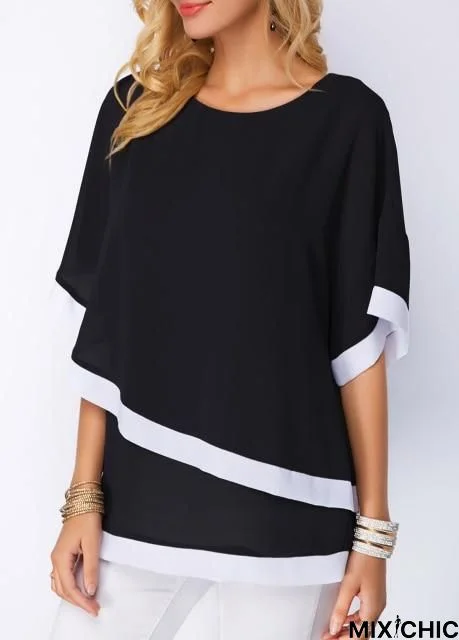 Women Beach Chiffon Shirt Striped Batwing Sleeve O-Neck Casual Ladies Blouse