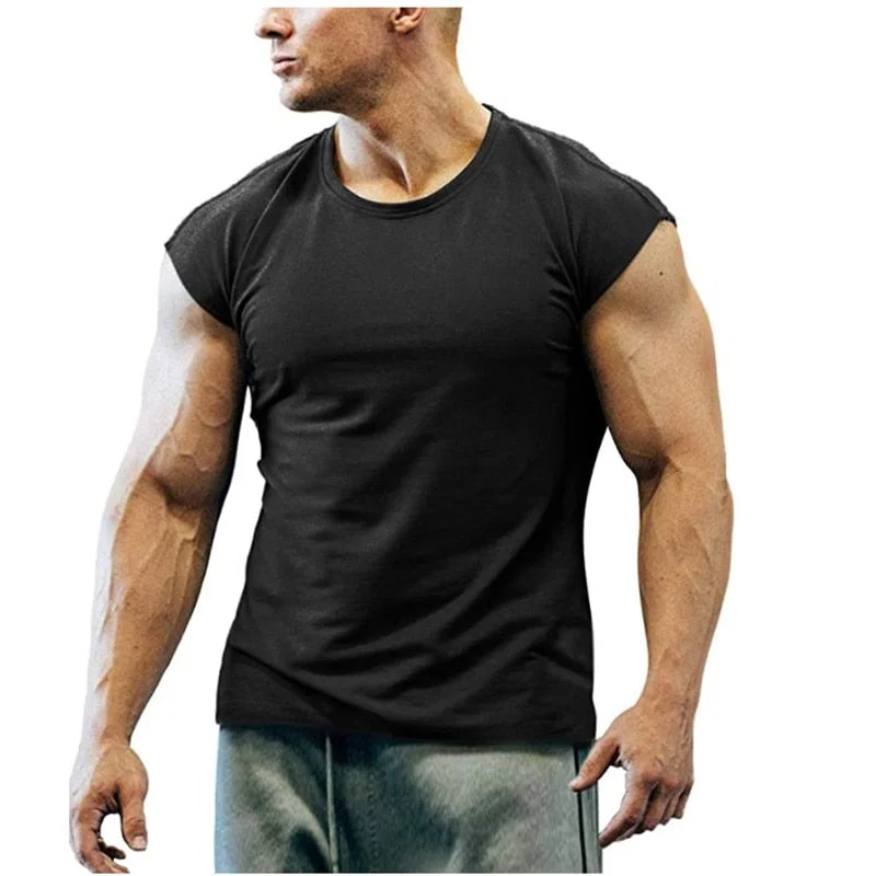 Inongge Summer New T-shirt Bodybuilding Muscle Tank Men's O-neck Solid Color Casual Sports Sleeveless Shirt Male Workout Fitness Tops