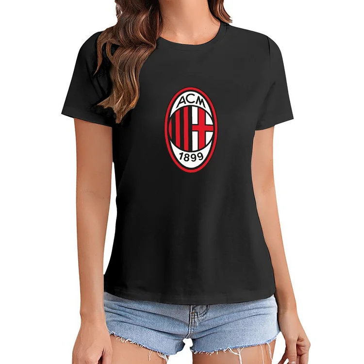 Milan AC White Letters T-Shirt À Col Rond À Manches Courtes Gildan Pour Femme