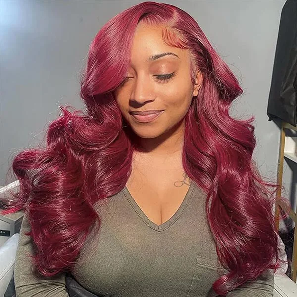 Burgundy 99J 13X4 Lace Frontal Wigs Colored Body Wave Wig Transparent Lace Wig