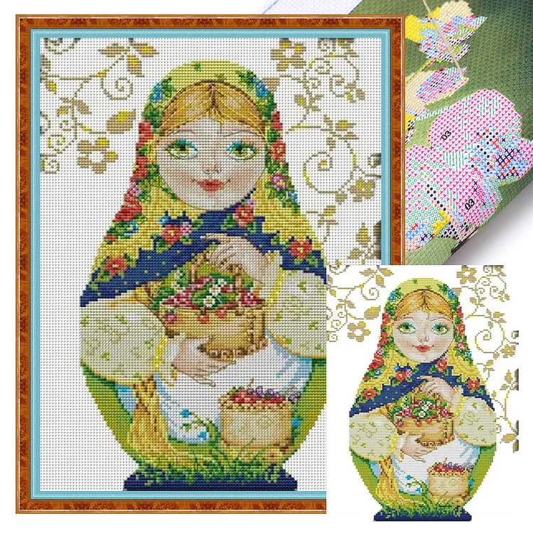 Russian Nested Doll - 14CT Joy Sunday Stamped Cross Stitch(29*36cm)