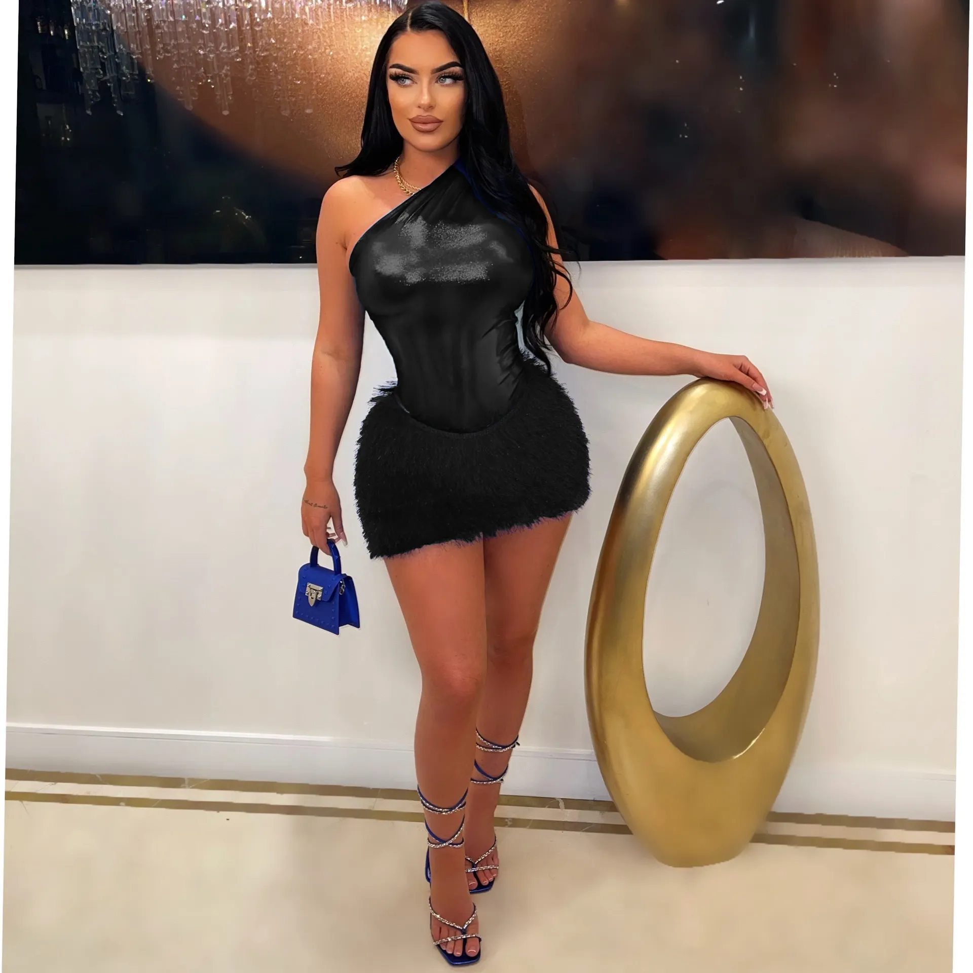 Women Clothing Skirt Set Jumpsuit Glossy Sexy Skirt Two Piece Set