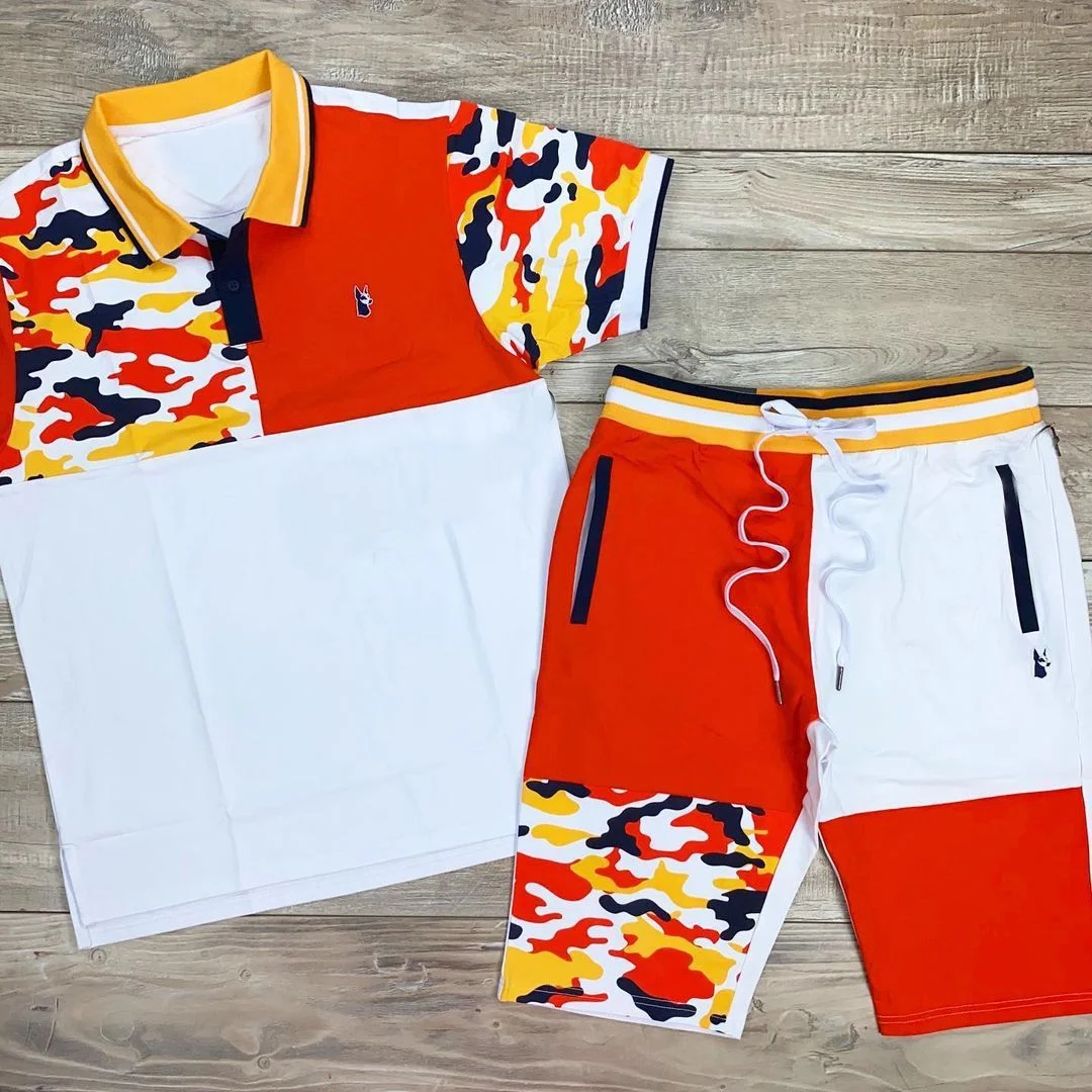 Fashion personality color matching printed polo short-sleeved shorts sports suit
