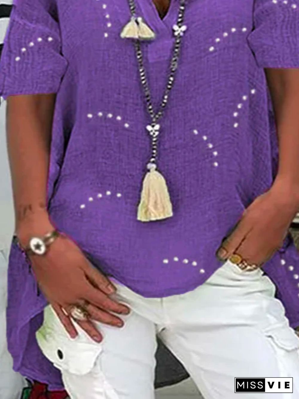 V Neck Abstract Shift Holiday Tops