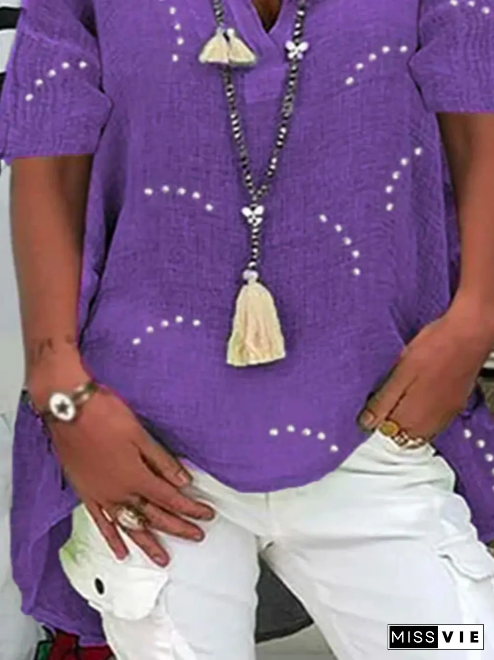 V Neck Abstract Shift Holiday Tops