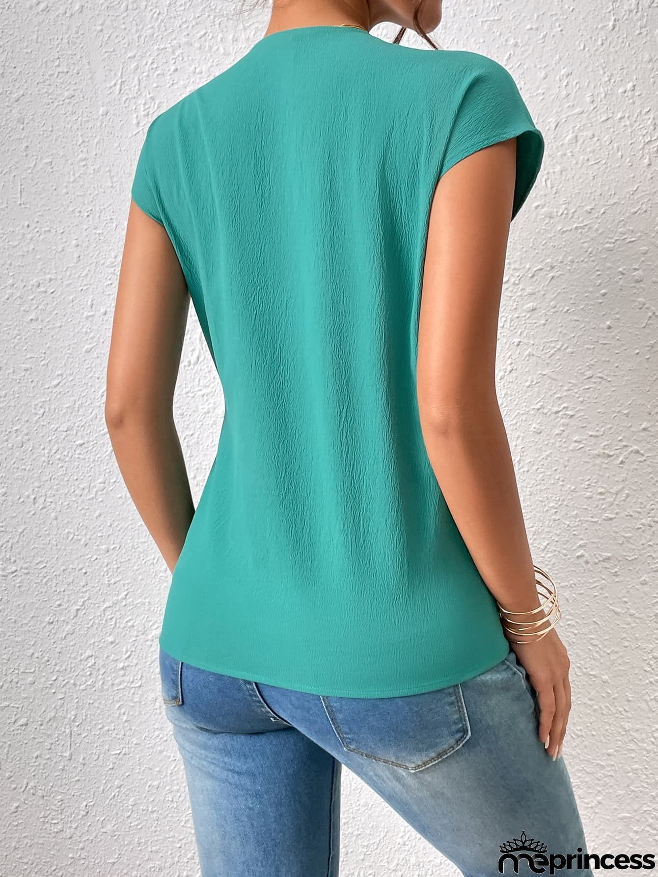 Tied Surplice Neck Short Sleeve Blouse