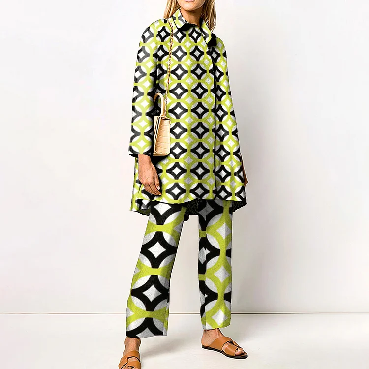 Geometric Print Long Sleeve Two Piece Set