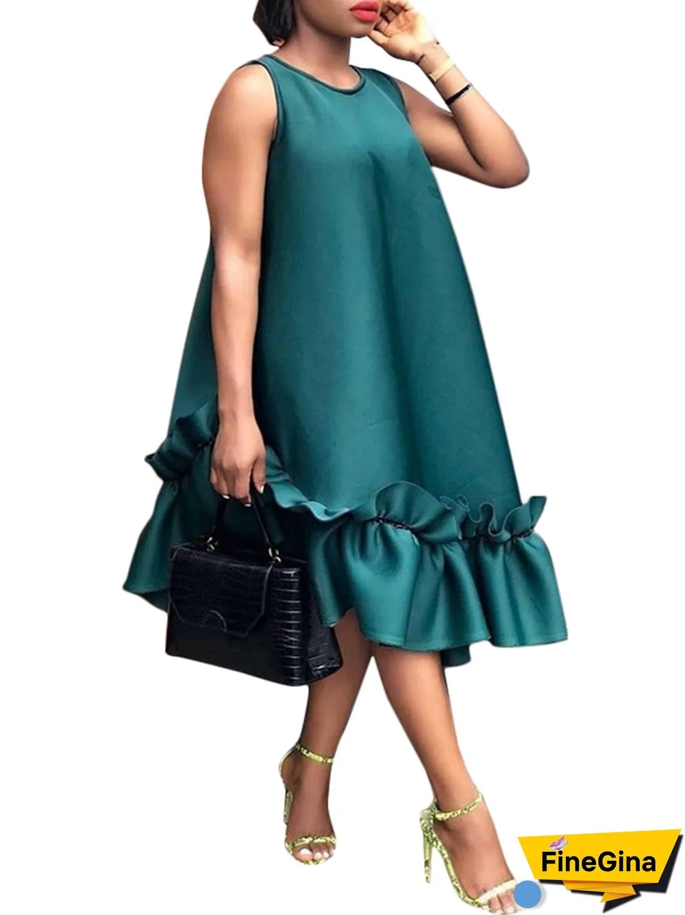 Women Elegant Midi Dress Summer Party Long Dresses VONDA Sexy Sleeveless Fashion Beach Floral Print Ruffled Tank Vestidos