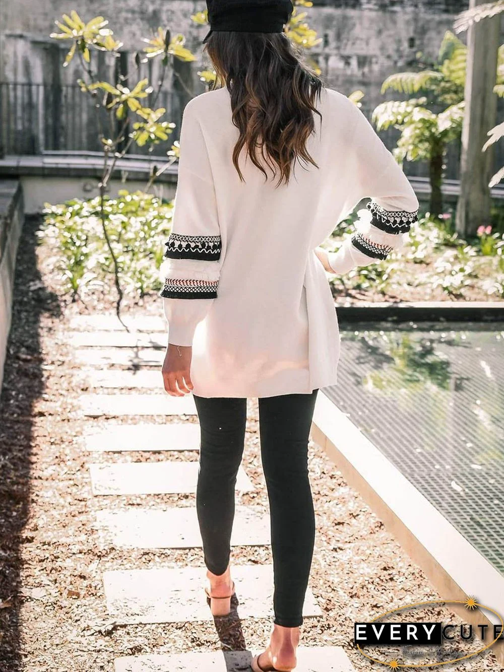 Front Open Long Sleeves Pocketed Cardigan Sweater
