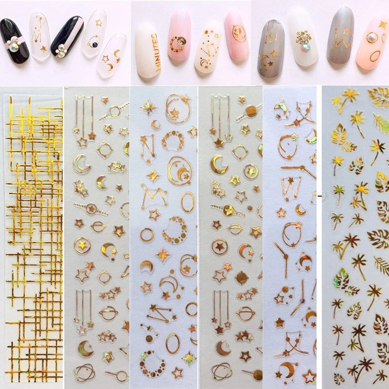 3D Star Moon Nail Stickers Phototherapy Nail Art Supplies Star Moon Nail Art Stickers R207 Nail Art Constellation Metal Jewelry