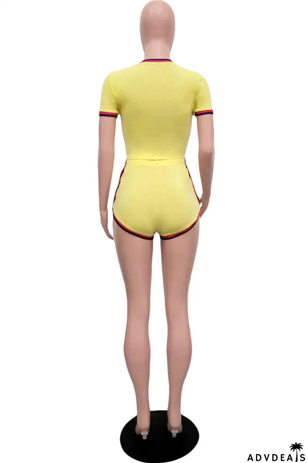 Yellow Fashion Casual Striped Solid Split Joint O Neck Short Sleeve Two Pieces