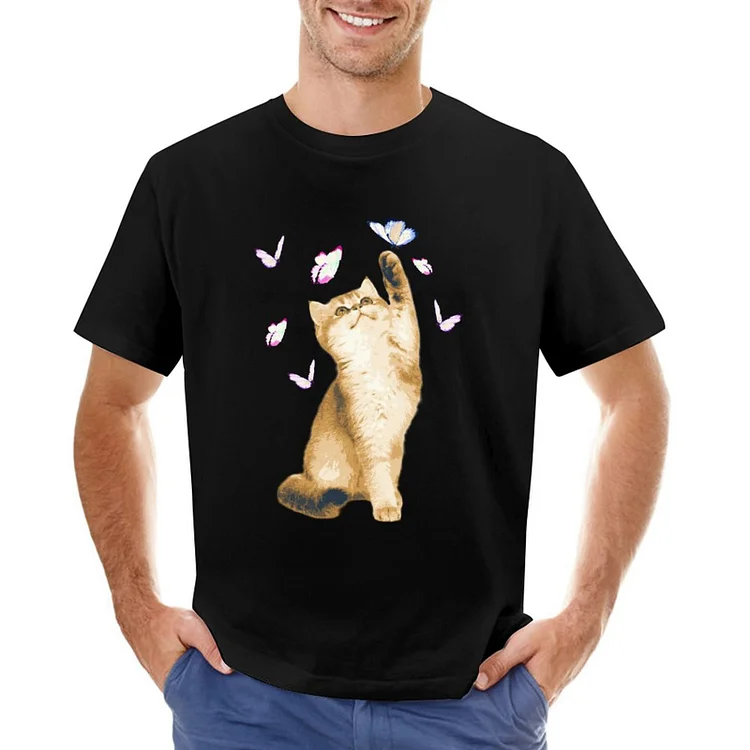 Cat Butterfly T-shirt &Agrave; Manches Courtes Gildan Pour Homme