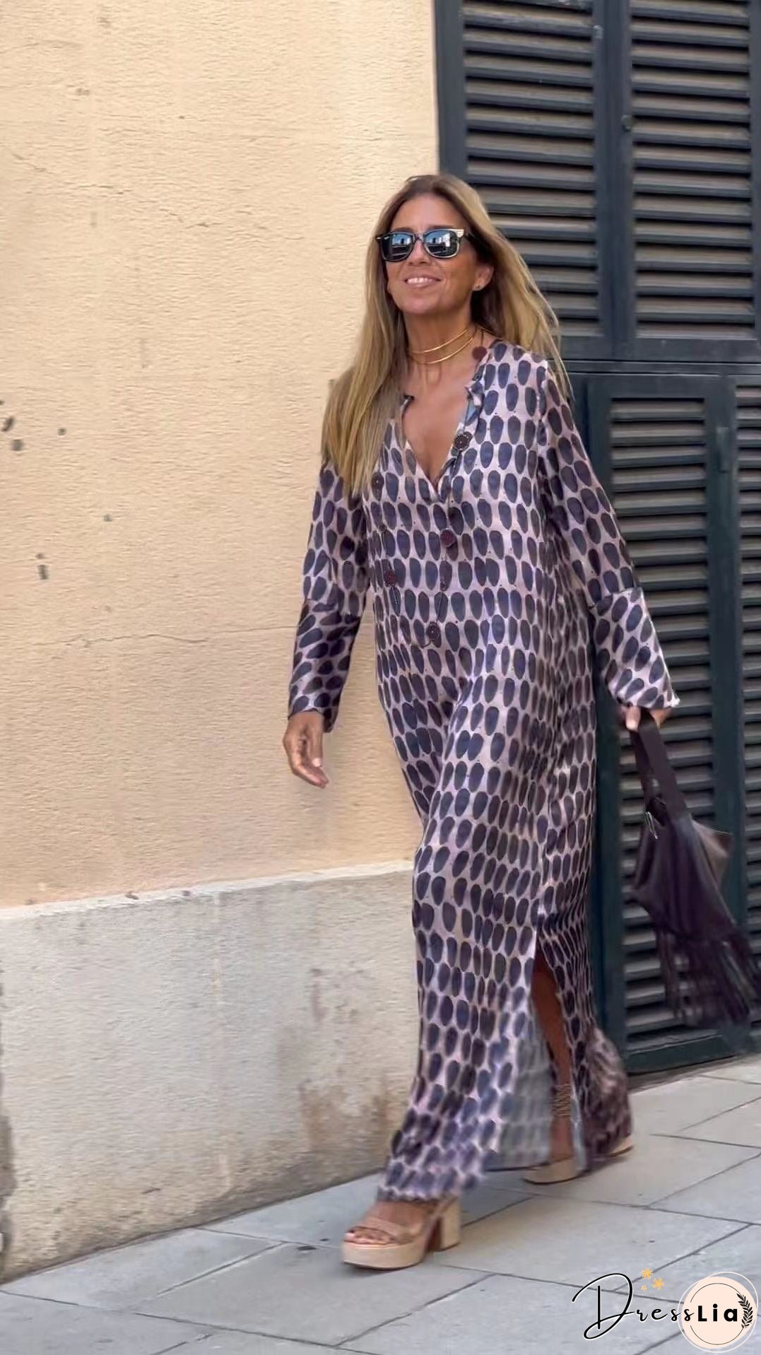 Summer New Products Fashion Printing V-neck Long Dress Women