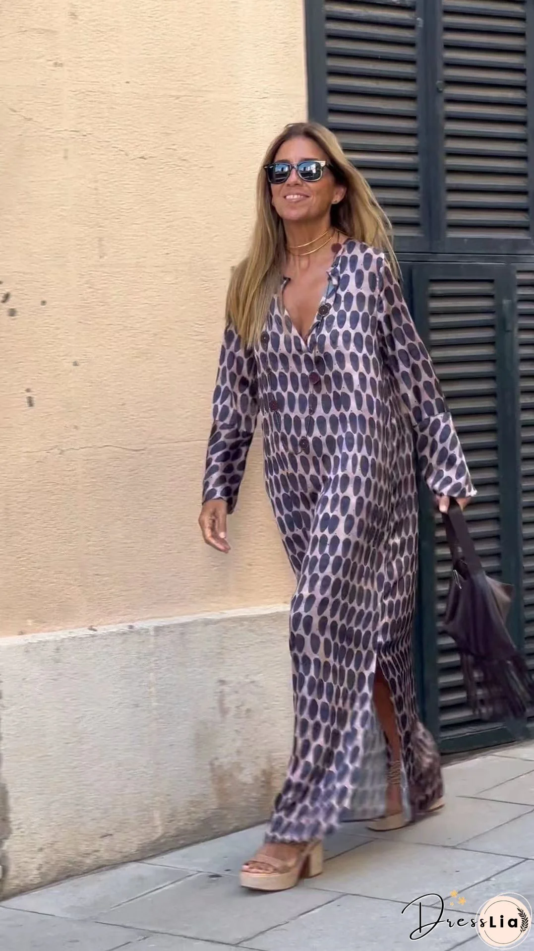 Summer New Products Fashion Printing V-neck Long Dress Women