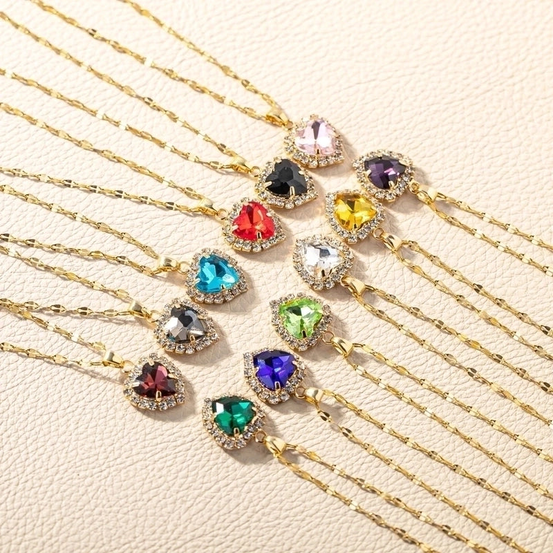 Titanium Steel Minimalist Plating Heart Shape Zircon Pendant Necklace