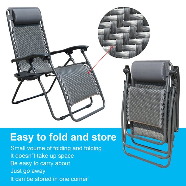 Outdoor Recliner Adjustable Folding Patio Lounge Chair w/Pillows and Cup Holder Trays For Beach Lawn Backyard Pool、、sdecorshop