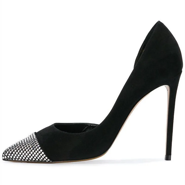 Women's Rhinestone Cap Toe Stiletto Heel D'Orsay Pumps Shoes |FSJ Shoes