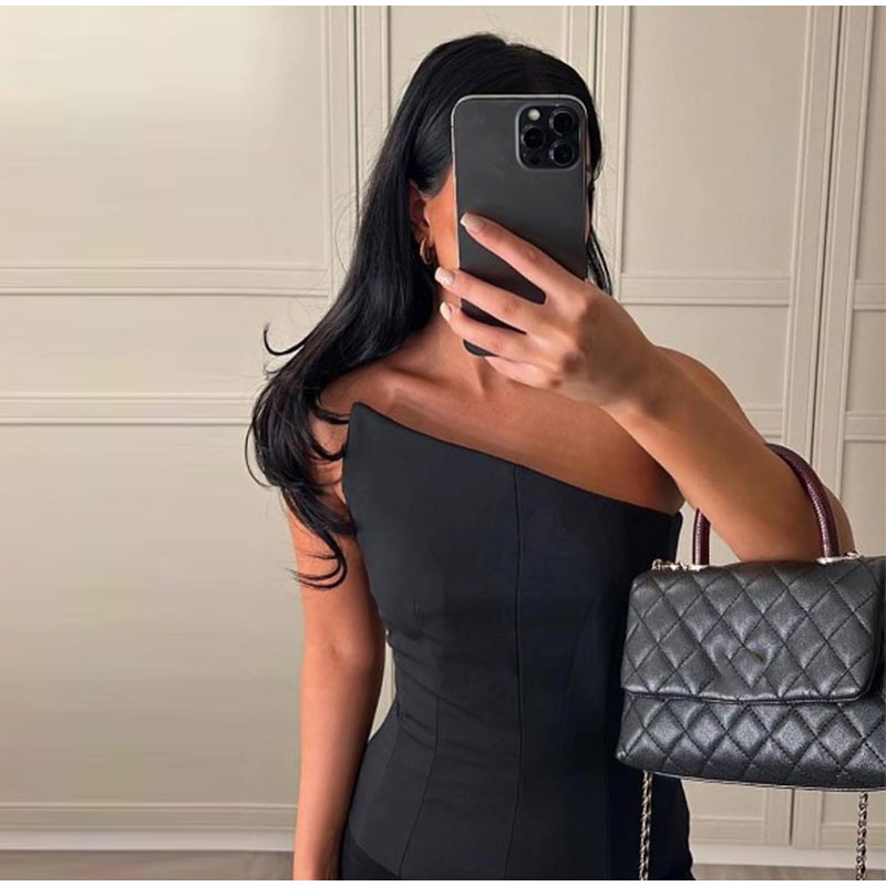 Llyge Women Fashion Strapless Asymmetric Crop Bustier Tops Vintage Sleeveless Side Zipper Female Camis 2024 Off Shoulder Vest Mujer llyge